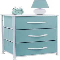 Sorbus Dresser with 3 Drawers - Bedside Furniture & Accent End Table Chest for Home, Bedroom Accessories, Office, College Dorm, Steel Frame, Wood Top, Fabric Drawers Aqua