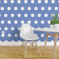 Peel & Stick Wallpaper 2FT Wide Blue Bright Polka Dots Costal Beach Whimsical Large Scale Custom Removable Wallpaper by Spoonflower