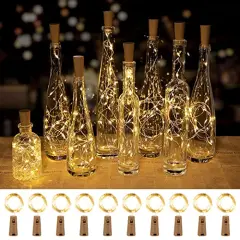 10 Pack Wine Bottle Lights with Cork, 20 LED Waterproof Battery Operated Cork Lights, Silver Wire Mini Fairy Lights for Liquor Bottles DIY Party Bar Christmas Holiday Wedding D&eacute;co