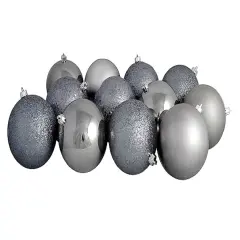 Northlight Shatterproof 4-Finish Christmas Ball Ornaments - 4" (100mm) - Gray - 12ct