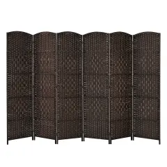 Costway 6-Panel Room Divider 6Ft Weave Fiber Folding Privacy Screen Brown\Black