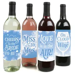 Big Dot of Happiness On Cloud 9 - Bridal or Bachelorette Party Decorations for Women and Men - Wine Bottle Label Stickers - Set of 4