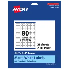 Avery Matte White Square Labels, 3/4" x 3/4"