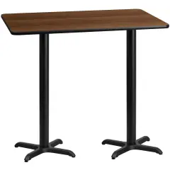 Emma and Oliver 30"x60" Rectangular Laminate Bar Table with 22"x22" Bases Walnut