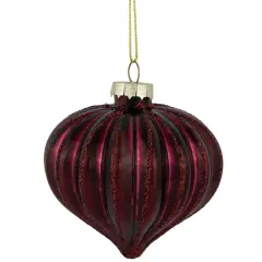Northlight Glittered Onion Glass Christmas Ornaments - 3.25" - Maroon - 4ct Red