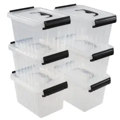 6 Pieces 3.5 Quart Small Plastic Storage Box with Handles, Clear Latching Bin with Lid
