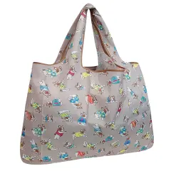 Wrapables Large Foldable Tote Nylon Reusable Grocery Bag Gray French Bulldogs