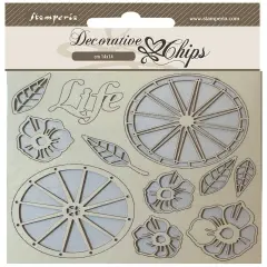 Stamperia Decorative Chips 5.5"X5.5"-Blue Land Life Wheels