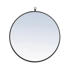 Metal frame Round Mirror with decorative hook 24 inch Black finish