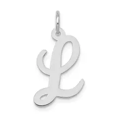 14K White Gold Medium Script Initial Letter L Charm Jewerly 19mm x 10mm
