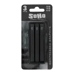 SoHo Urban Artist Compressed Graphite Sticks 2B, 4B and 6B, Pack of 3 - Premium Graphite Sticks for Drawing - Versatile & Smooth Gliding Artist Graphite - for Professionals, Students, and Artists