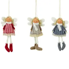 Northlight Angel Doll with Wings Christmas Ornaments - 6" - Red, Brown and Blue - Set of 3 White