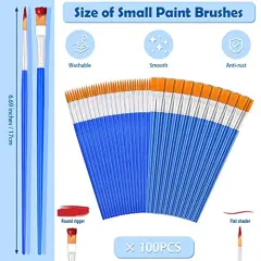 100 Pcs Small Paint Brushes Bulk, Paint Brushes for Kids Acrylic Paint Brushes Set with Flat and Round Pointed Paint Brushes Craft Paint Brushes for Classroom Watercolor Canvas Face Painting