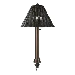 Umbrella Table Lamp - Bronze Body With Walnut Wicker Lamp Shade
