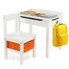 Wood Activity Kids Table and Chair Set with Flip Top Design and Pull-out Drawer White