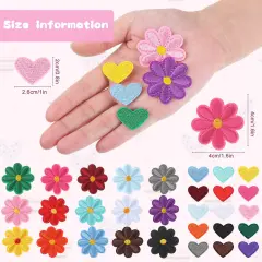 120 Pieces Flower, Heart Patches Mini Embroidery Applique Patches Colorful Sew Iron on Patches for Clothing Repair Decorations DIY Craft (Flower, Heart)