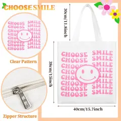 1 Pack Canvas Tote Bag with Zipper Handles for Women Bridesmaid Birthday Wedding Mother Ladies Shopping Gift Bags