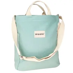 Wrapables Canvas Tote Bag for Women, Casual Cross Body Shoulder Handbag Sea Foam