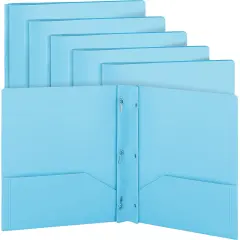 Enday Plastic Solid Color 2-Pockets Poly Portfolio W/ 3 Prongs Blue