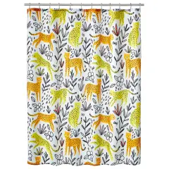 mDesign Fabric Shower Curtain, Machine Washable, Leopards Design
