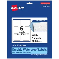 Avery Waterproof Square Labels with Sure Feed, Print to the Edge