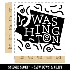 Washington State with Text Swirls Square Rubber Stamp for Stamping Crafting