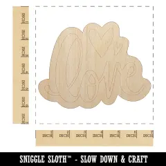 Handwritten Love Script with Hearts Unfinished Wood Shape Piece Cutout for DIY Craft Projects