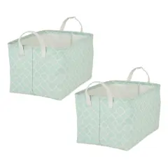 DII PE-Coated Cotton Polyester Laundry Bin Lattice Aqua Rectangle Extra Large 12.5x17.5x10.5 (Set of 2)