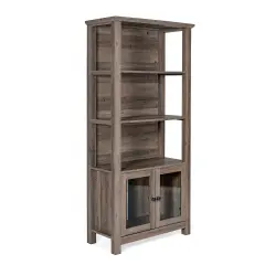 Merrick Lane Omaha Modern Farmhouse Storage Cabinet Bookcase, Glass Doors and Open Shelves Gray Wash