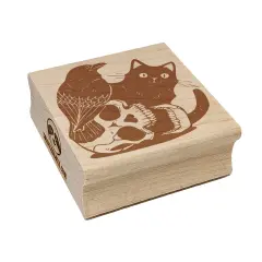 Cat and Crow with Skull Square Rubber Stamp for Stamping Crafting