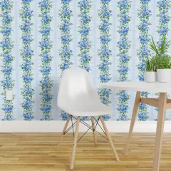 Peel & Stick Wallpaper 2FT Wide Farmhouse Floral Shabby Chic Blue Cottage Core Romantic Vertical Stripe Small Scale Custom Removable Wallpaper by Spoonflower