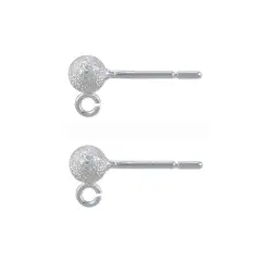 JewelrySupply 4mm Stardust Ball Post Earrings with Open Ring Sterling Silver (1 Pair of Sterling Silver Earrings)