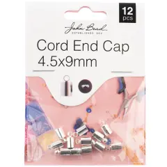 John Bead Cord End Cap 4.5x9mm 12/Pkg-Silver