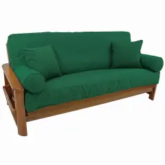 Solid Twill 8 to 9-inch Full Futon Cover Set with Four Throw Pillows (Set of 5) - Forest Green