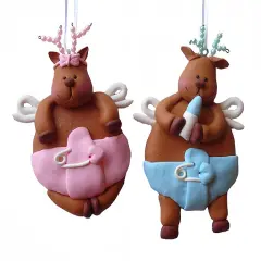 Roman Boy and Girl Baby Angel Reindeer Christmas Ornaments - 4.25" - Pack of 12 Brown