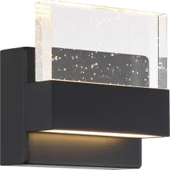 Nuvo Ellusion 15w LED Small Wall Sconce w/ Seeded Glass in Matte Black Finish warm-white