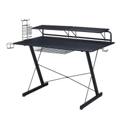 Techni Office Solutions 47.25" Black Unique Techni Sport TS-200 Carbon Computer Gaming Desk with Shelves