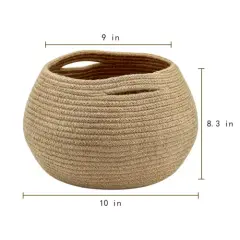 Cute Round Basket - Cotton Rope Jute Baskets in Living Room Woven Towel Basket Bedroom Storage Bakset for Children Corner Plant Basket Indoor, Jute, 10" D x 8.3" H