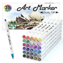 30 Colors Art Markers, Dual Tip Permanent Marker Pens Highlighters Perfect for Kids Adults Artist Drawing Sketching Card Making & Coloring Books