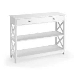 Console Table 3-Tier with Drawer and Storage Shelves White