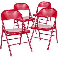 Emma and Oliver 4 Pack Triple Braced & Double Hinged Metal Folding Chair Red