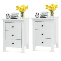 2 pcs Nightstand End Beside Table Drawers White