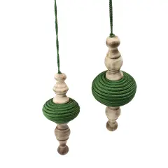 Melrose 2ct Green and Beige Christmas Finial Drop Ornaments 9"