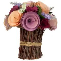 Northlight Wooden Floral Artificial Spring Bouquet - 9.5" - Wine Red and Purple