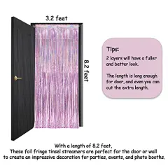 2 Packs Pink Tinsel Curtain Party Backdrop - Foil Fringe Curtain Lilac Pink Party Streamers for Birthdays Girl Princess Bachelorette Euphoria Theme Party Decorations