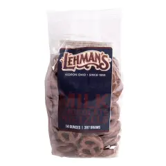 Lehman's Chocolate Covered Mini Pretzels, Chocolate Coated Pretzels, Sweet and Salty Snack, 14 oz Resealable Bag