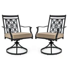 Costway Patio Swivel Chair Outdoor Bistro Dining Chair Blossom Pattern Backrest