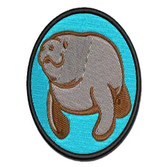 Gentle Manatee Multi-Color Embroidered Iron-On or Hook & Loop Patch Applique