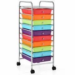 10-Drawer Rolling Storage Cart with Lockable Wheels and Steel Frame for Home or Office Use Multicolor
