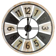 Northlight 28" Multi-Tonal Whitewashed Round Wall Clock Black